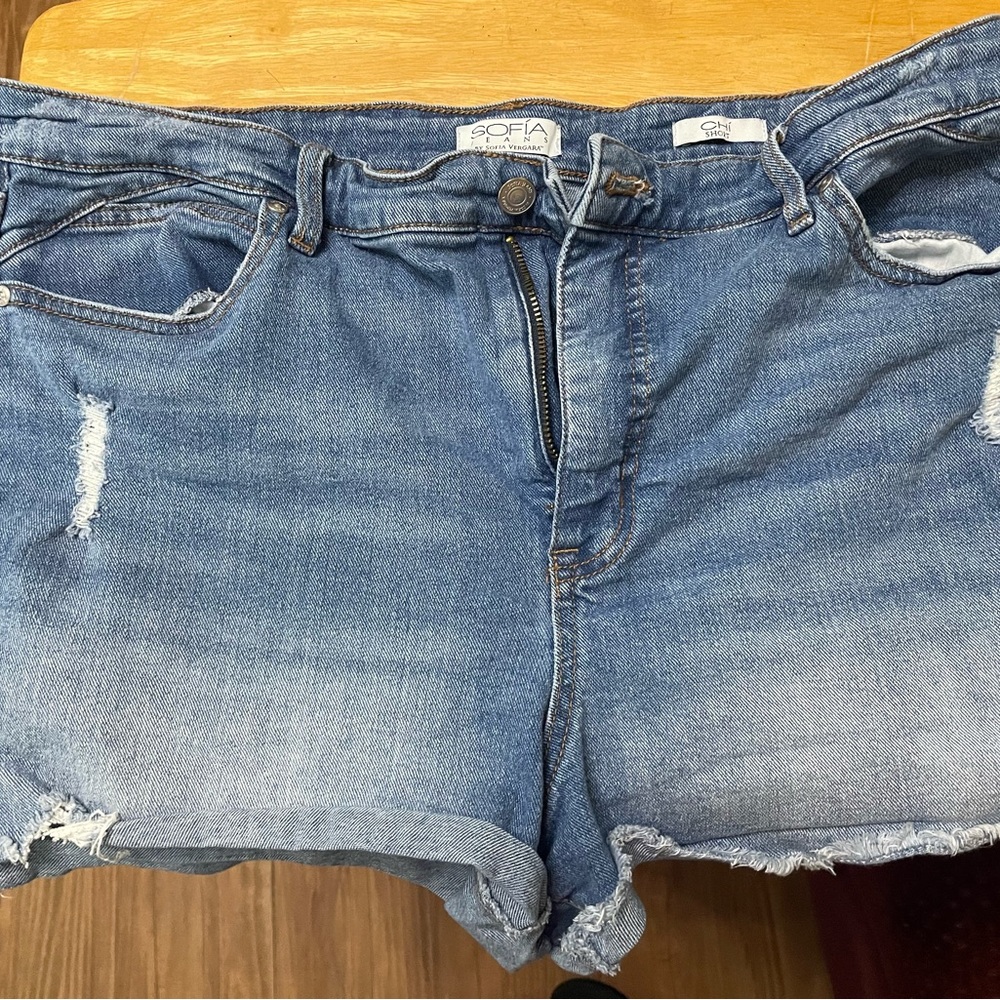 Sofia by Sofia Vergara Blue Jean Shorts with Distressed Hem
